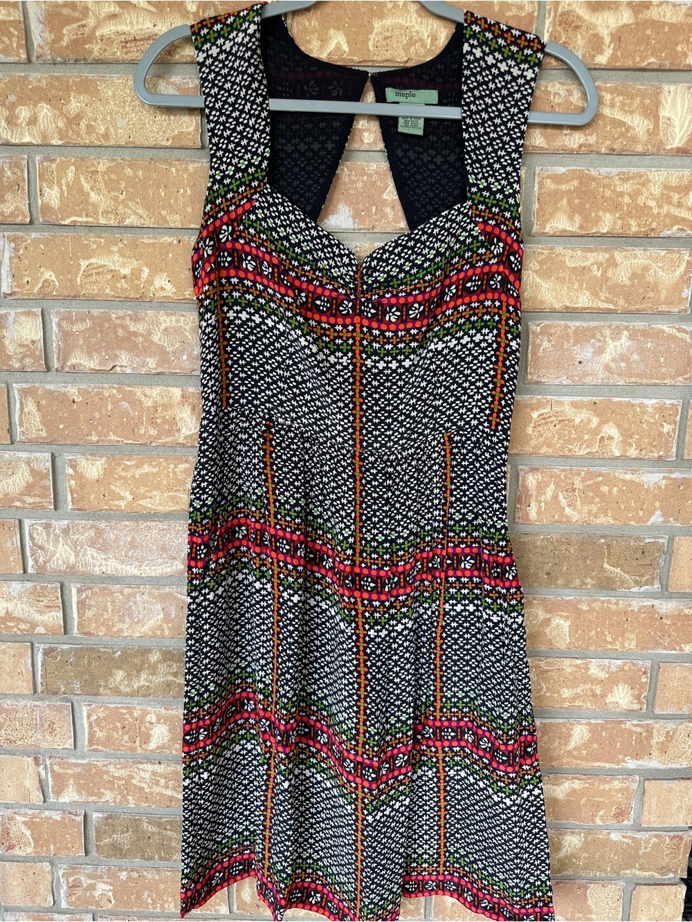 Maple 100% Silk Geometric Print Cutout Dress Size 4 Boho Anthropologie Style